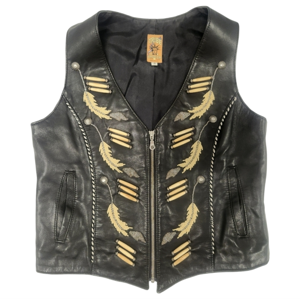 Tribe America Embelished Leather Vest SZ 8 RARE